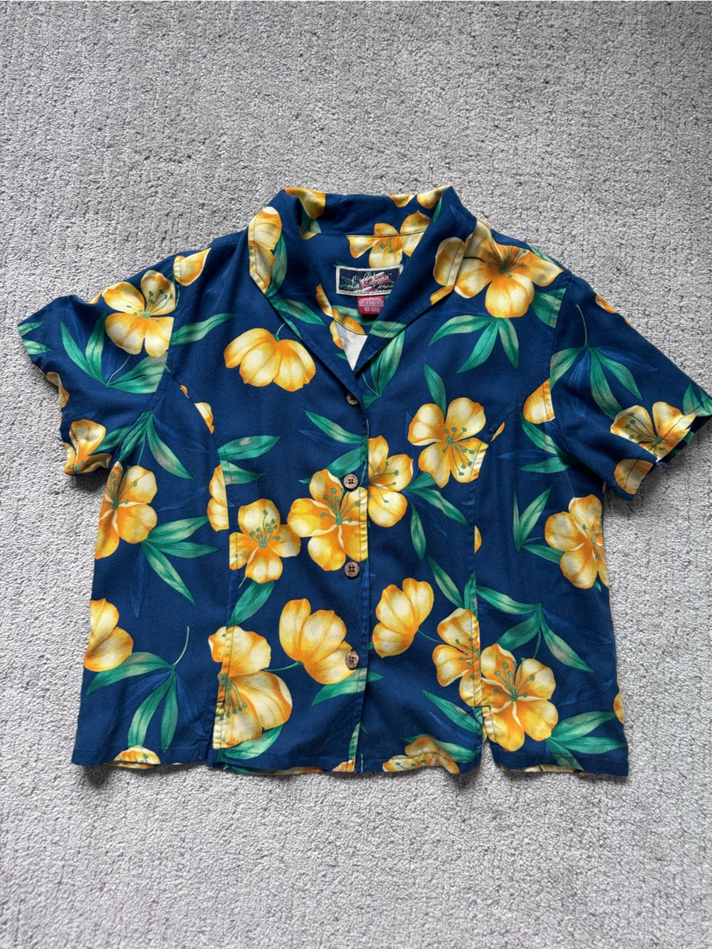Vintage La Cabana Navy Hibiscus Hawaiian Rayon Camp Shirt Large - Picture 6 of 9